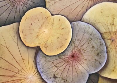 Erntezeit, Bild 1 eines Ensembles, 48 x 48 cm, Öl auf Lotusblatt, Holzpaneele, CHF 397